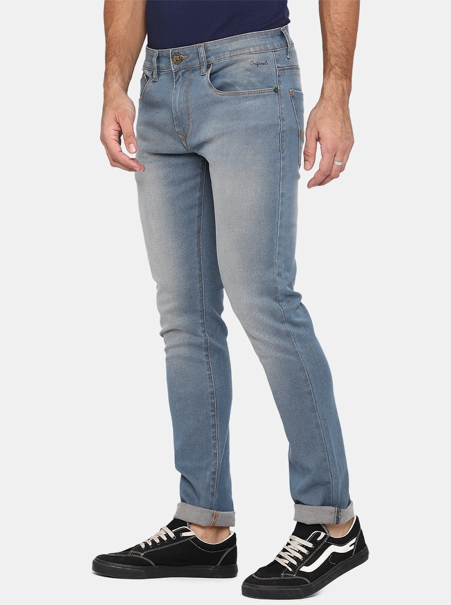 Mid Blue Washed Narrow Fit Jeans | Greenfibre