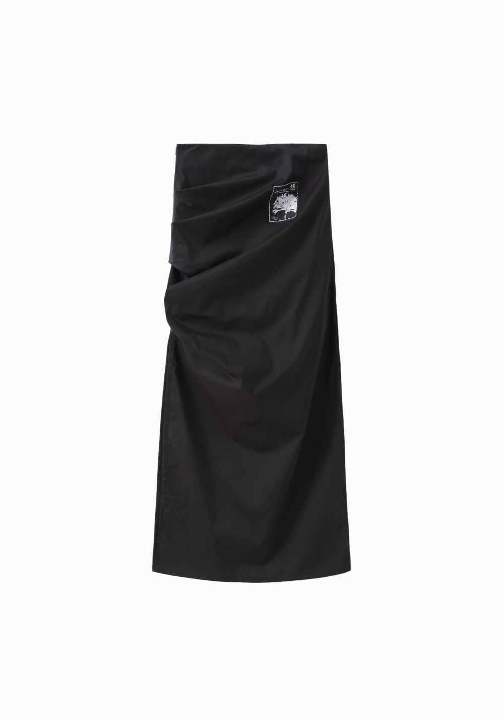 Pleated Nylon Slit Midi Skirt