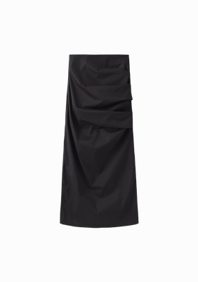 Pleated Nylon Slit Midi Skirt