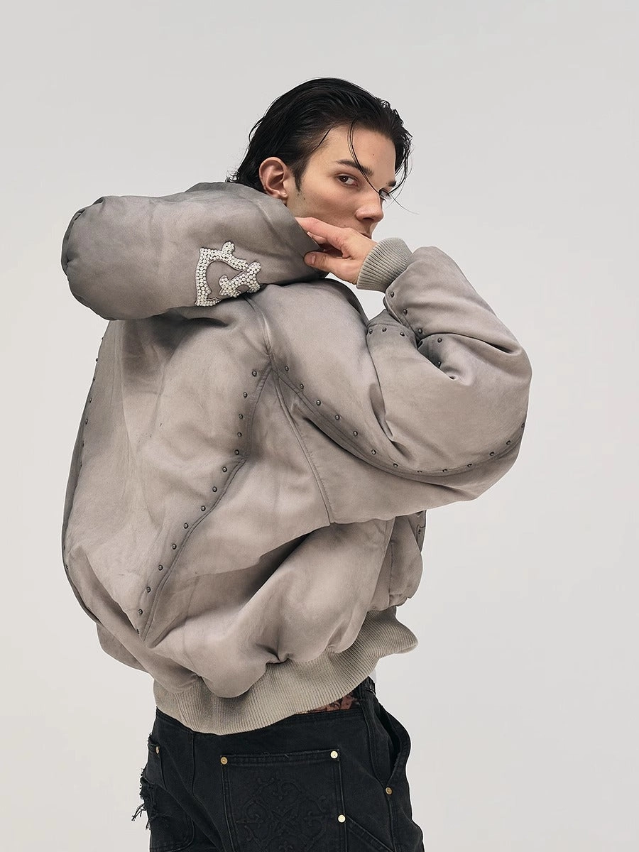 RAP STAR SERIES Studded Pearl Water-Washed Jacket