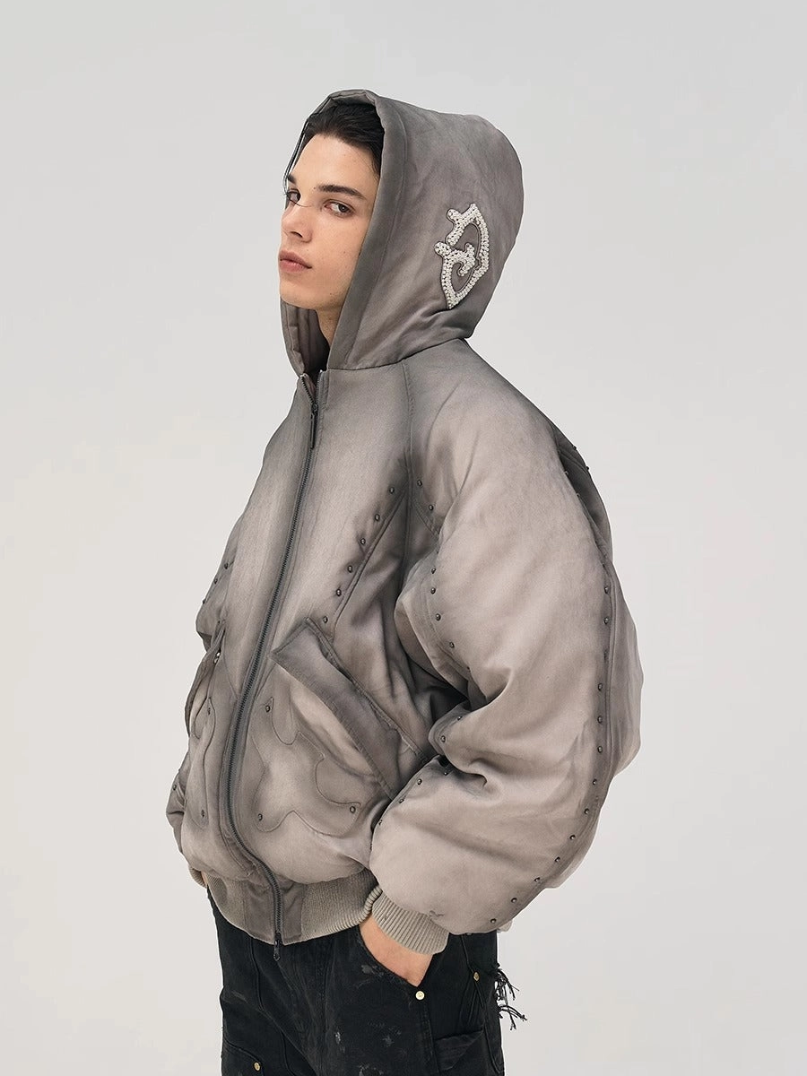 RAP STAR SERIES Studded Pearl Water-Washed Jacket