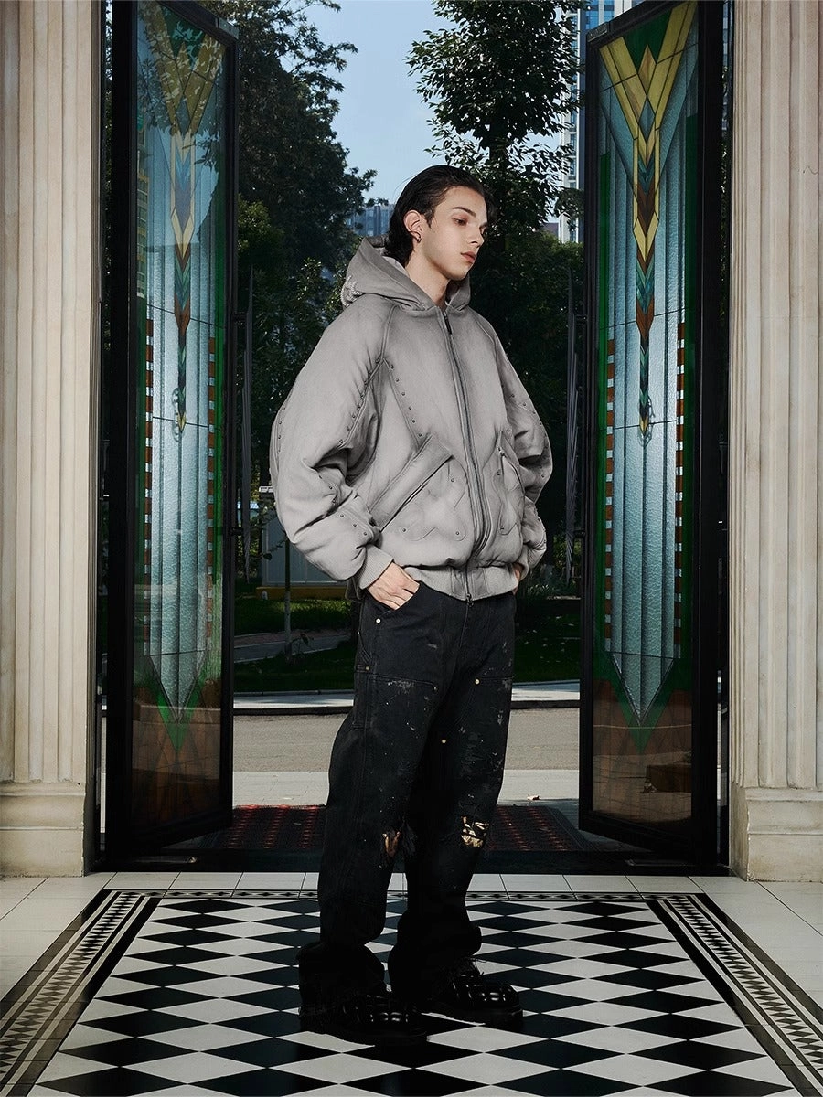 RAP STAR SERIES Studded Pearl Water-Washed Jacket
