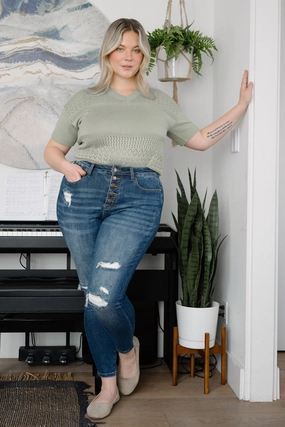 Sadie Mid Rise Thermal Insert Patch Skinny Jeans - PLUS