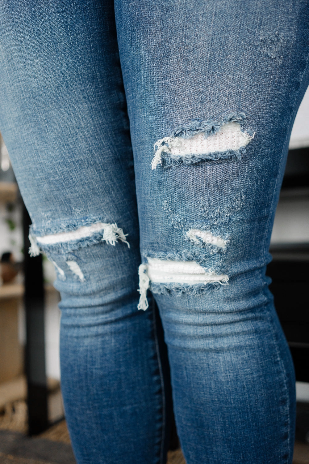 Sadie Mid Rise Thermal Insert Patch Skinny Jeans - PLUS