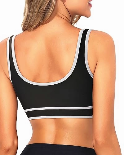 Scoop Neck Bikini Top Colorblock Crop Top
