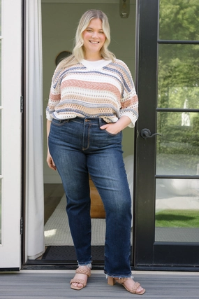 Selena Mid Rise Straight Leg with Fray Hem - PLUS