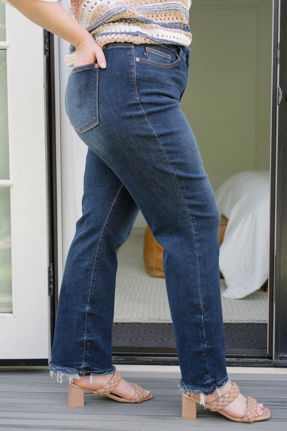 Selena Mid Rise Straight Leg with Fray Hem - PLUS