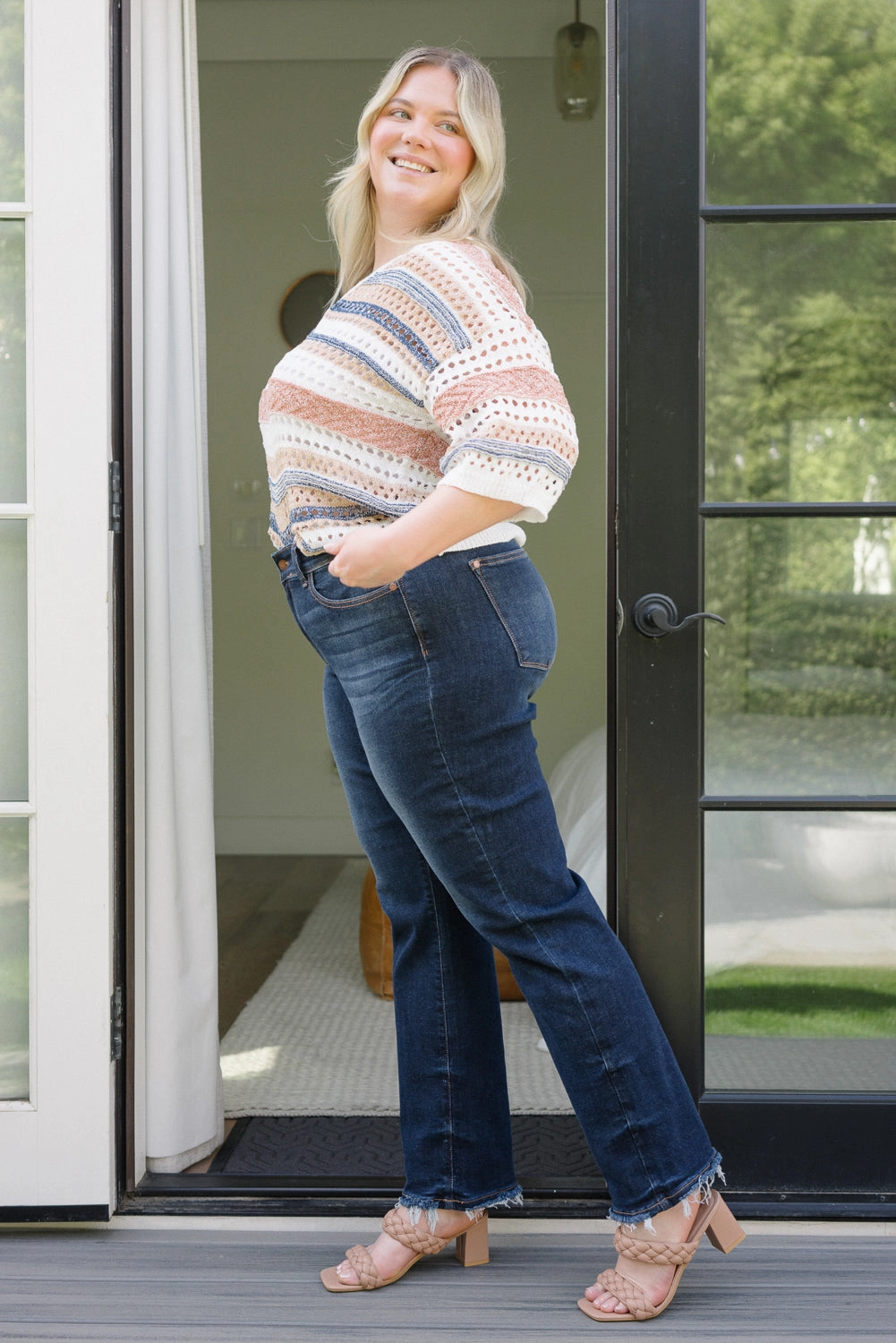 Selena Mid Rise Straight Leg with Fray Hem - PLUS