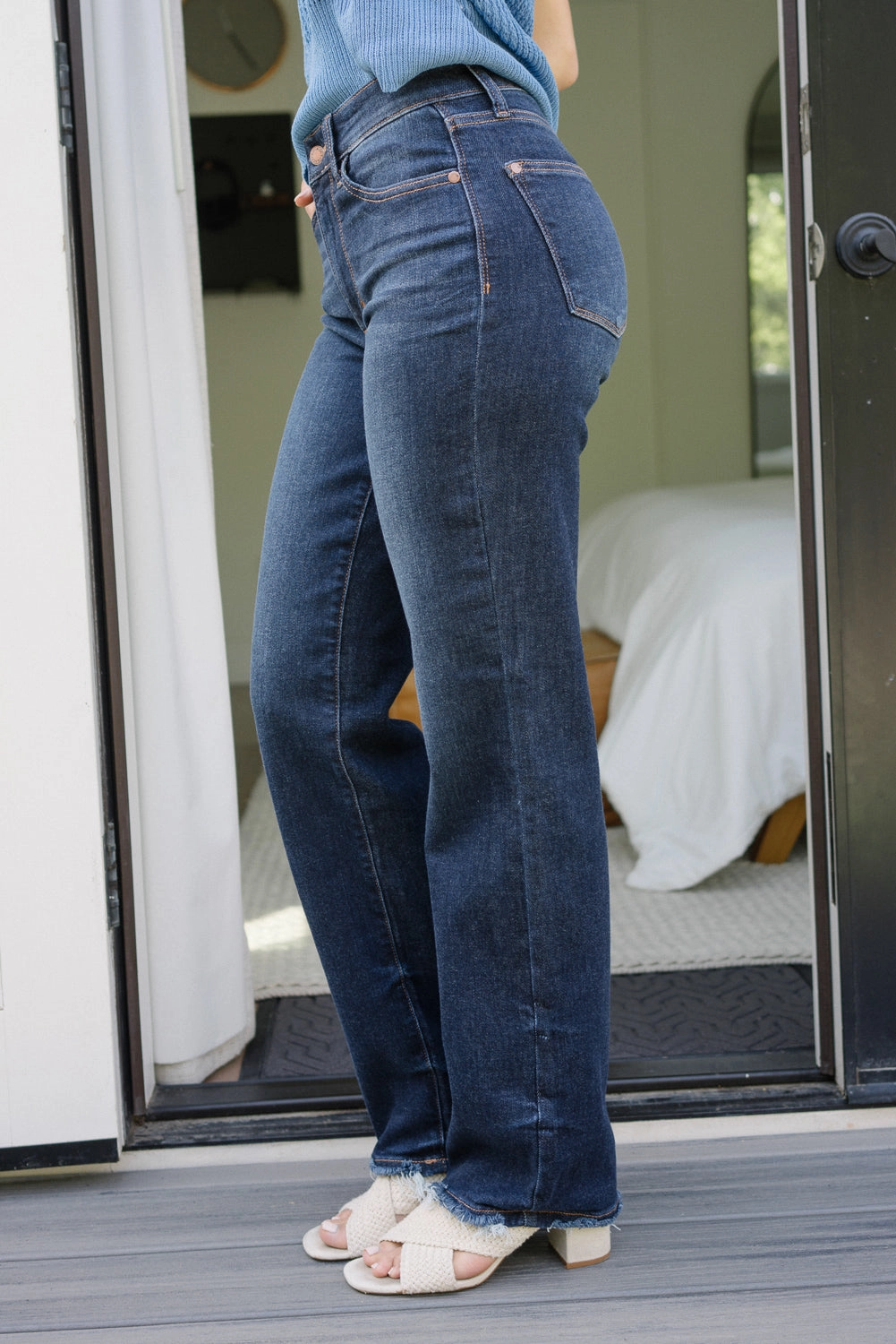 Selena Mid Rise Straight Leg with Fray Hem