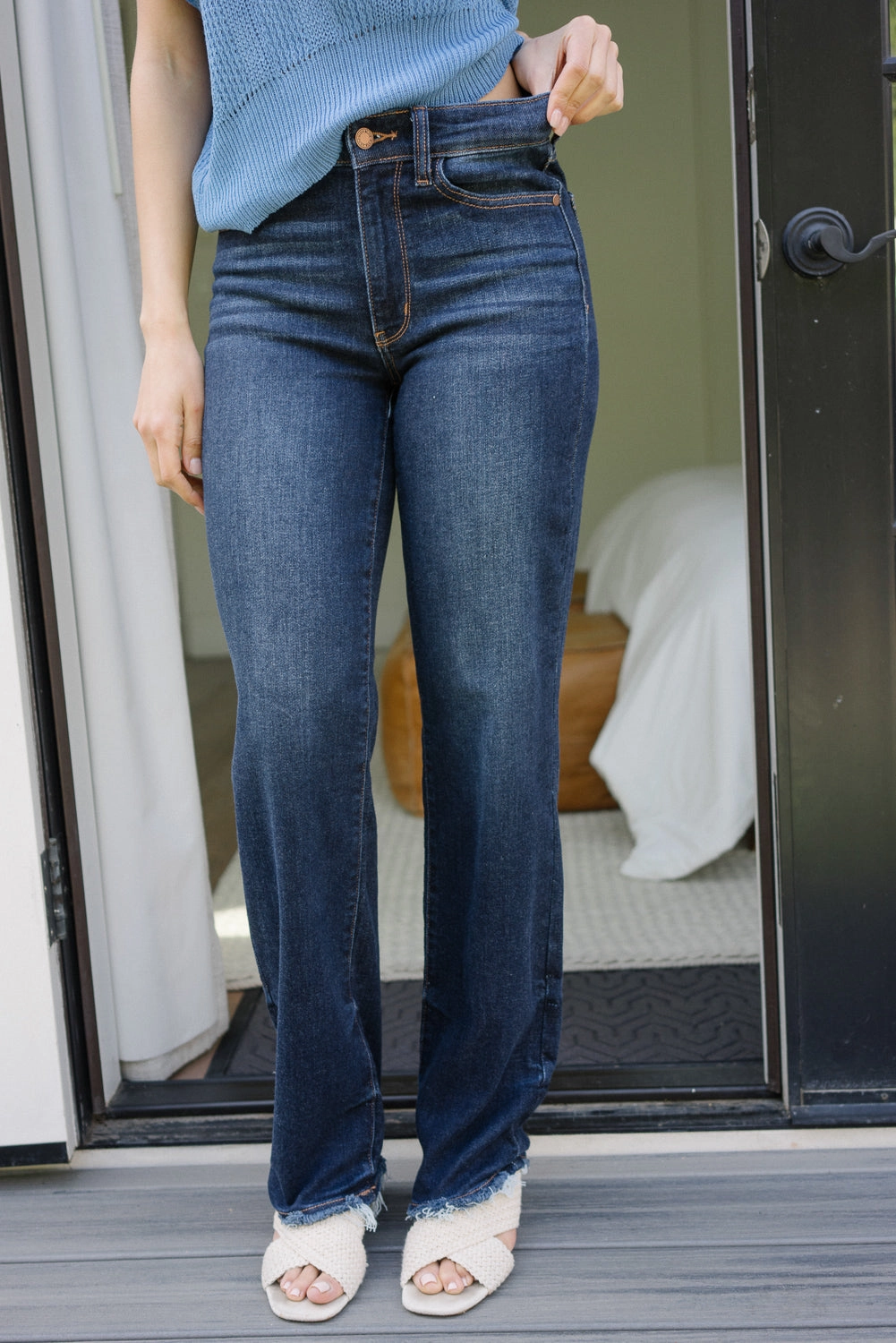 Selena Mid Rise Straight Leg with Fray Hem