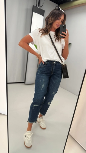 Shine On Label Orlando Boyfriend Distressed Jean Dark Indigo