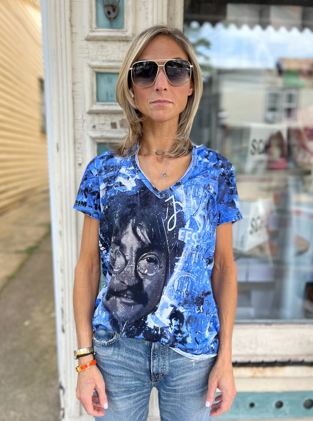 V Neck Tee - Celeb Blue