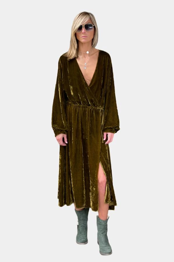 Velvet Dress - Olive