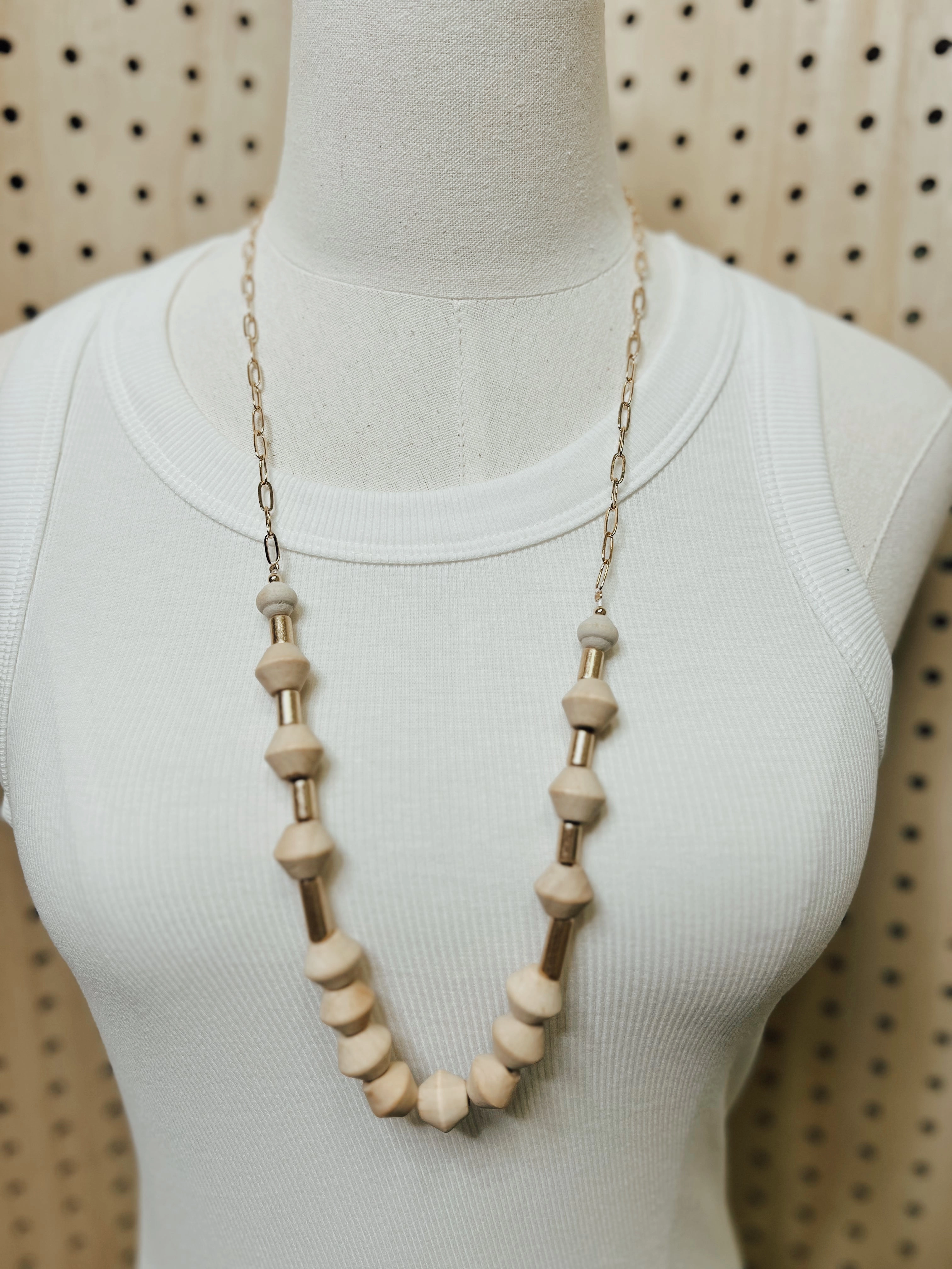 Walnut Wood Beaded Long Necklace