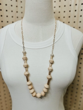 Walnut Wood Beaded Long Necklace