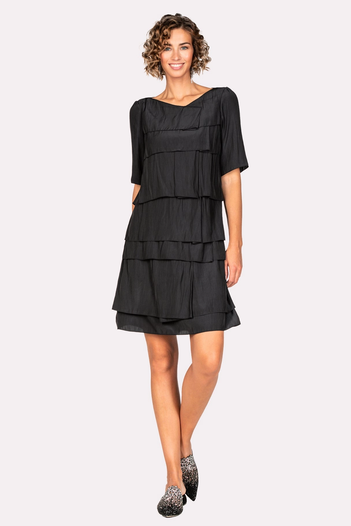 Waves Tiered Dress - Black