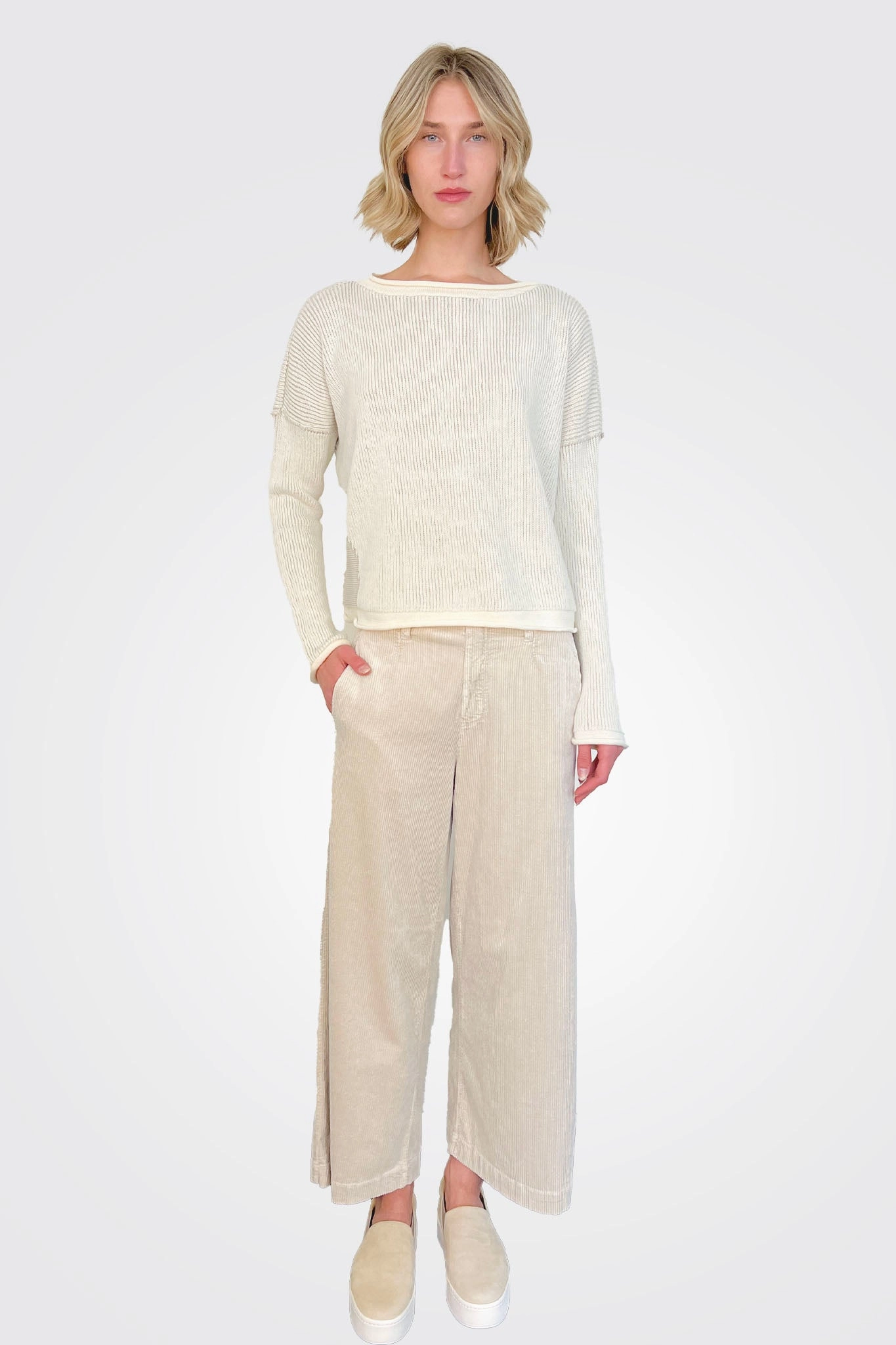 Wide Leg Corduroy Trousers - Sand
