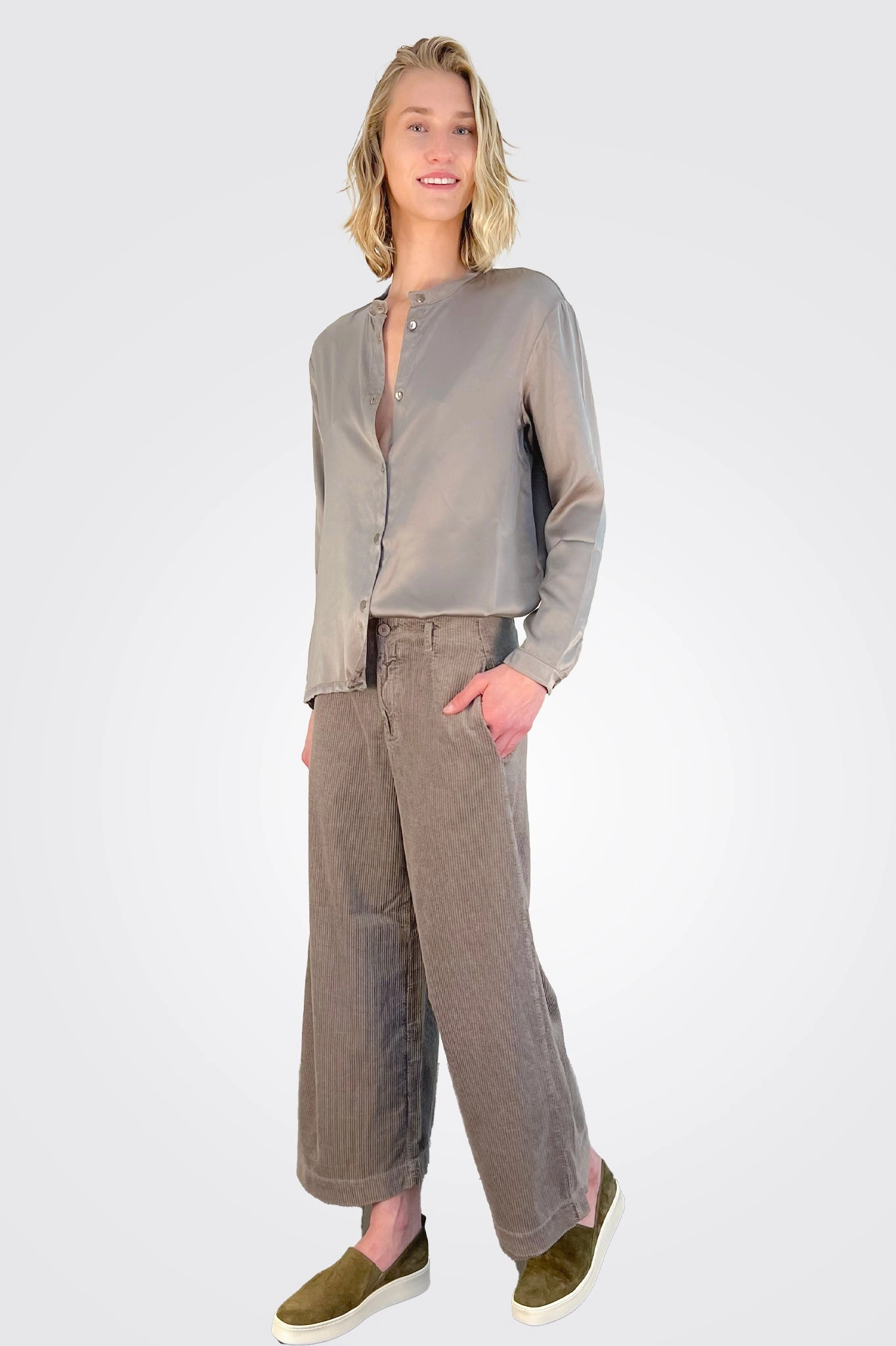 Wide Leg Corduroy Trousers - Taupe