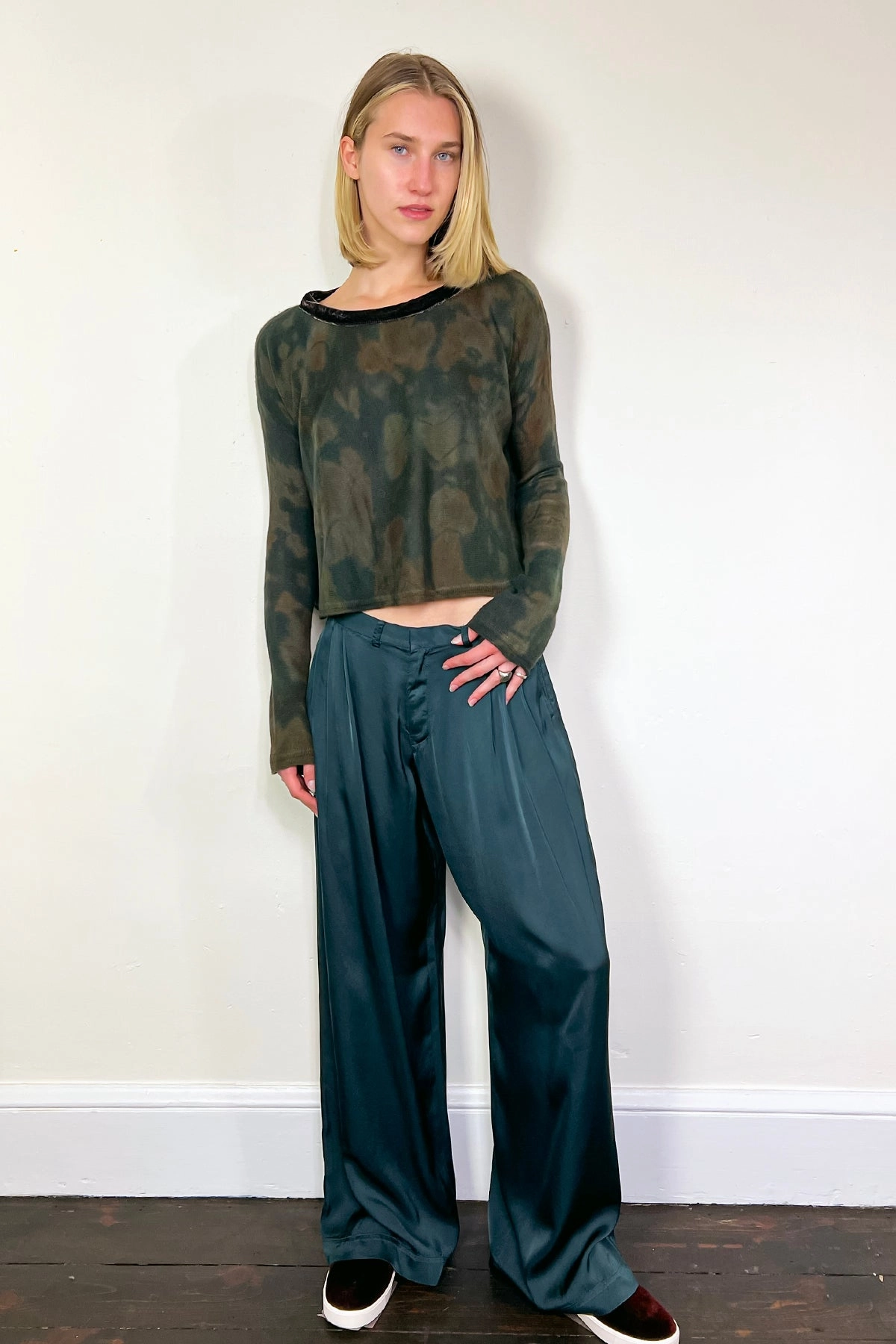 Wide Leg Satin Pants - Blue