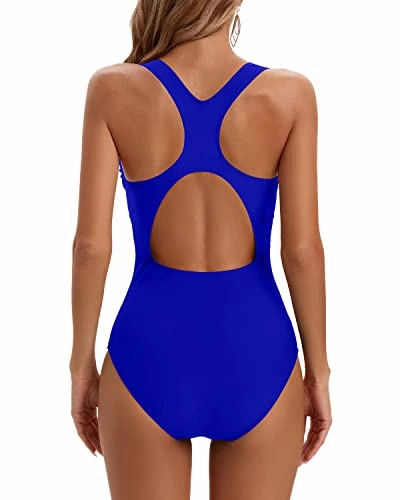 Women's Full Coverage Long Torso One Piece Swimsuits-Royal Blue