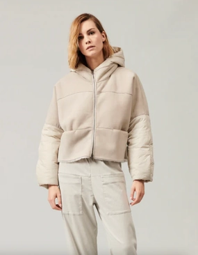 Zip Up Padded Sheepskin Jacket - Sand
