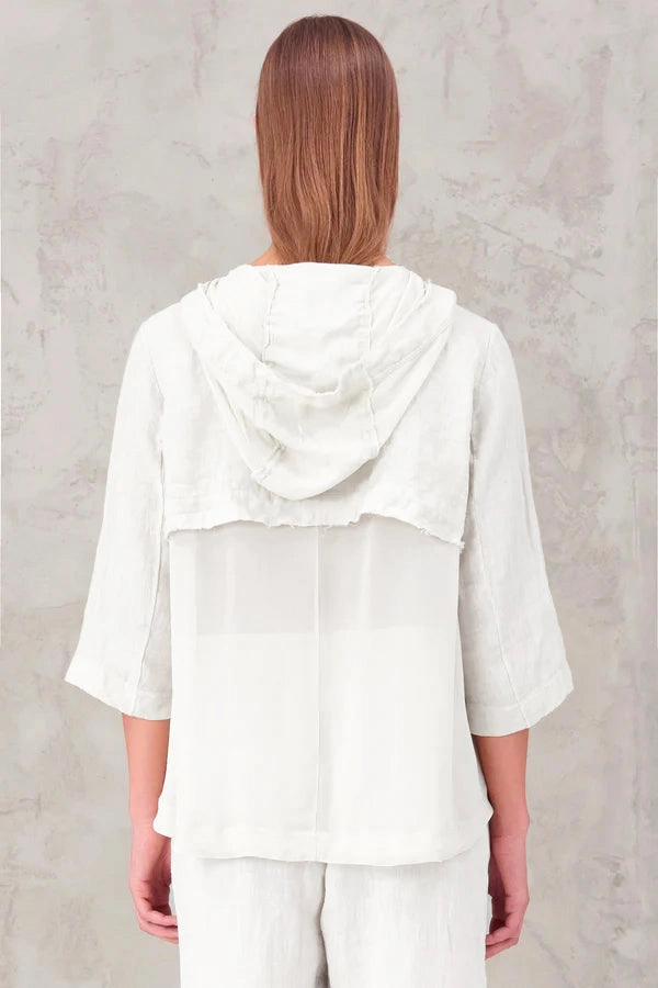 Zipped Hooded Linen Jacket - White