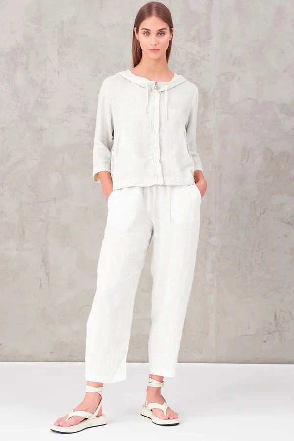 Zipped Hooded Linen Jacket - White